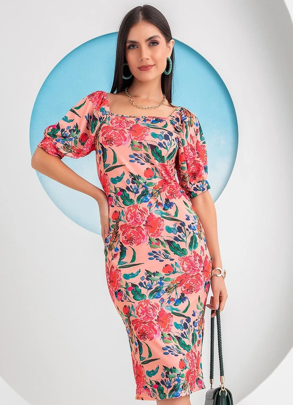 Rosalie - Vestido Floral Vibrante em Jersey Acetinado