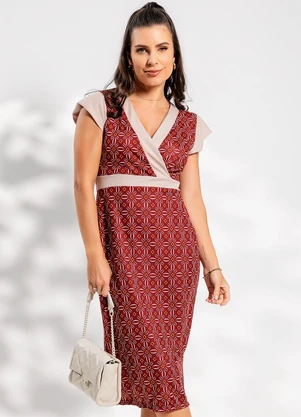 Rosalie - Vestido Geométrico Bordô em Malha - ROSALIE