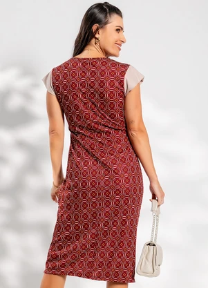 Rosalie - Vestido Geométrico Bordô em Malha - ROSALIE