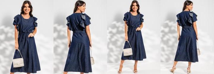 Vestido Jeans Azul Escuro em Jeans Leve