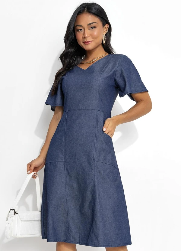 Rosalie - Vestido Jeans Médio em Jeans Leve