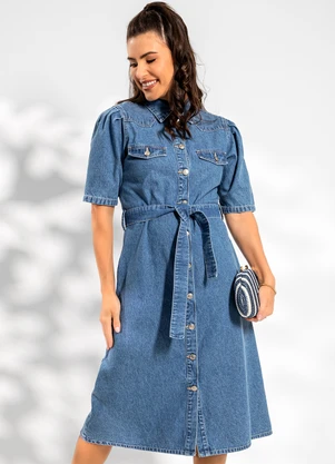 Rosalie - Vestido Jeans Médio em Jeans - ROSALIE