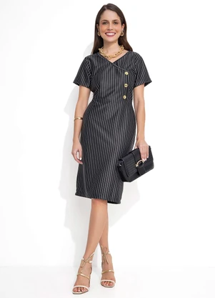 Rosalie - Vestido Listrado Preto e Branco em Malha Fio Tin - ROSALIE