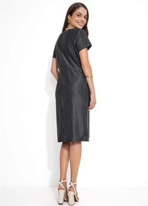 Rosalie - Vestido Listrado Preto e Branco em Malha Fio Tin - ROSALIE