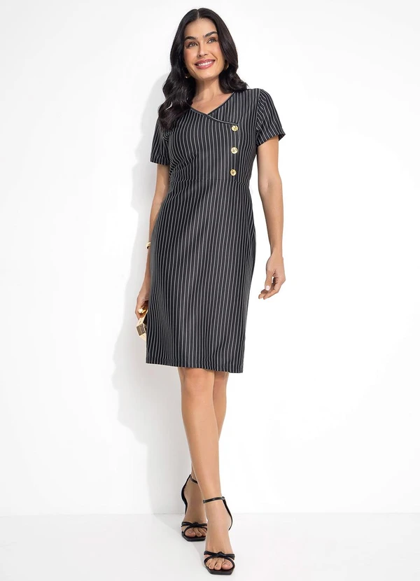 Rosalie - Vestido Listrado Preto e Branco em Malha Fio Tin 3