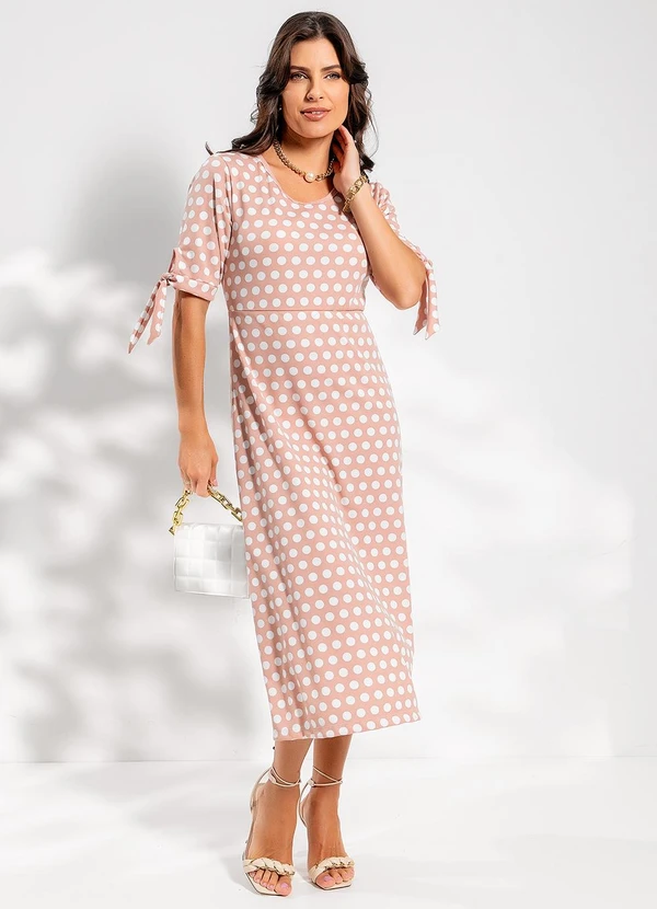 Rosalie - Vestido Poá Nude em Malha