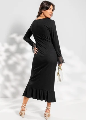 Rosalie - Vestido Preto em Canelado - ROSALIE