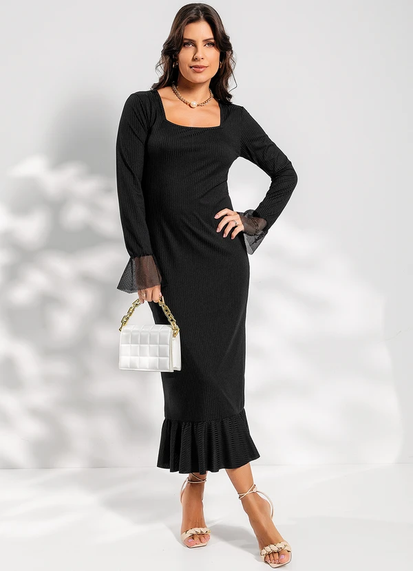 Rosalie - Vestido Preto em Canelado