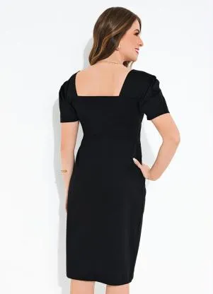 Rosalie - Vestido Preto Sarja com Botões - ROSALIE