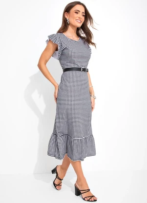 Rosalie - Vestido Xadrez Preto Branco em Malha de Algodão - ROSALIE