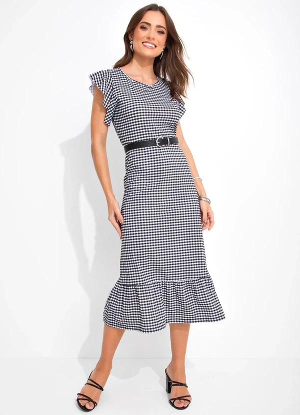 Rosalie - Vestido Xadrez Preto Branco em Malha de Algodão 4