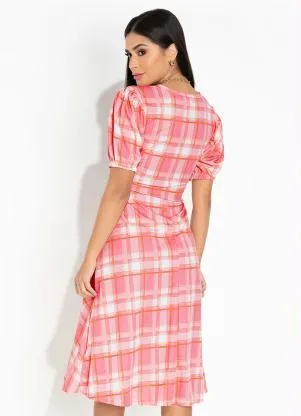 Rosalie - Vestido Xadrez Rosa Amarração - ROSALIE