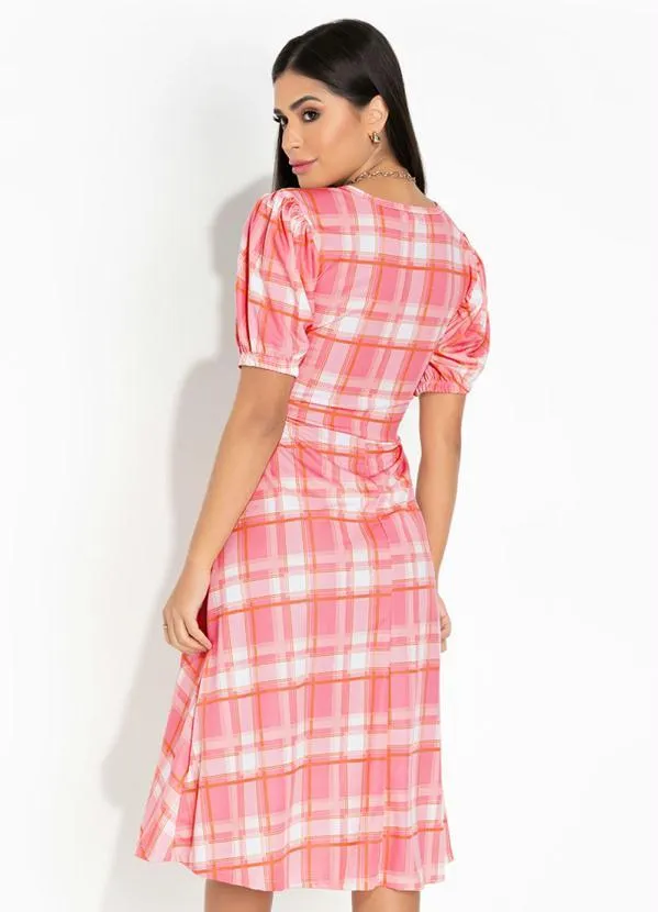 Rosalie - Vestido Xadrez Rosa Amarração 2