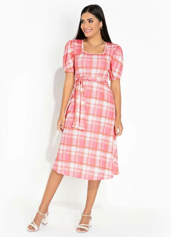 Rosalie - Vestido Xadrez Rosa Amarração 5
