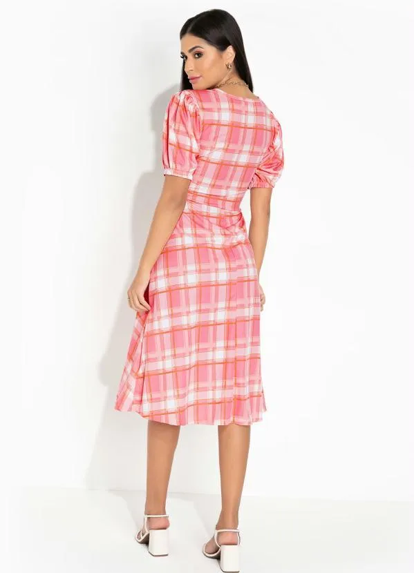 Rosalie - Vestido Xadrez Rosa Amarração 6