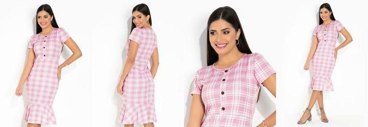Vestido Xadrez Rosa com Babado