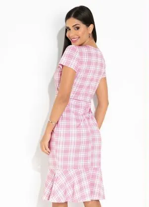Rosalie - Vestido Xadrez Rosa com Babado - ROSALIE