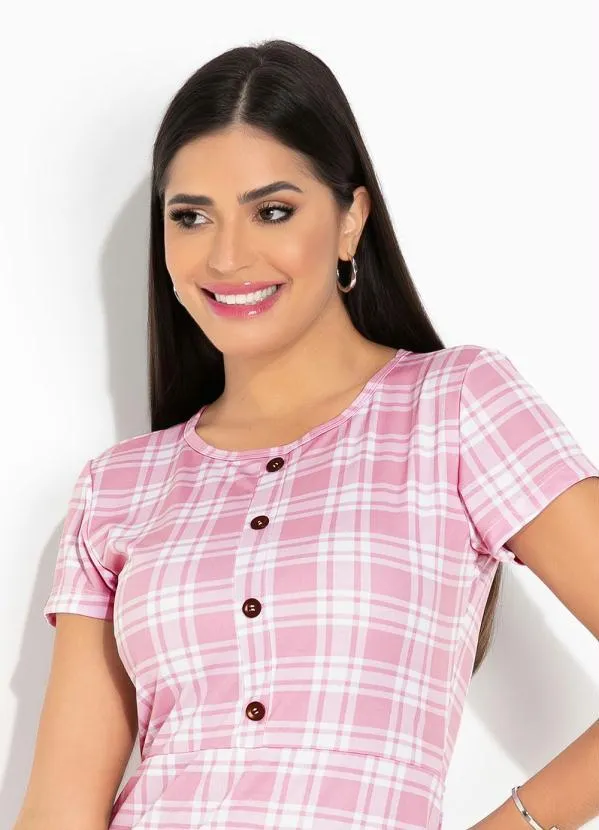 Rosalie - Vestido Xadrez Rosa com Babado 3