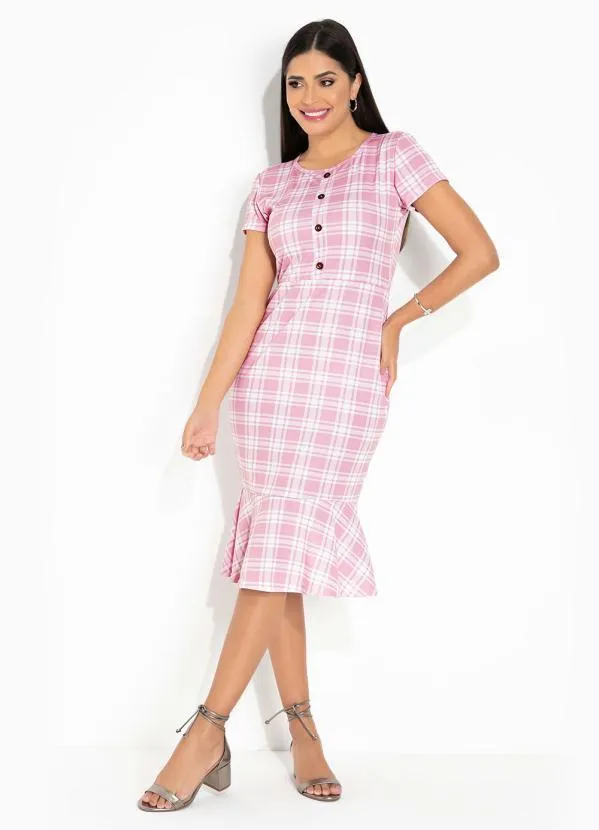 Rosalie - Vestido Xadrez Rosa com Babado 4