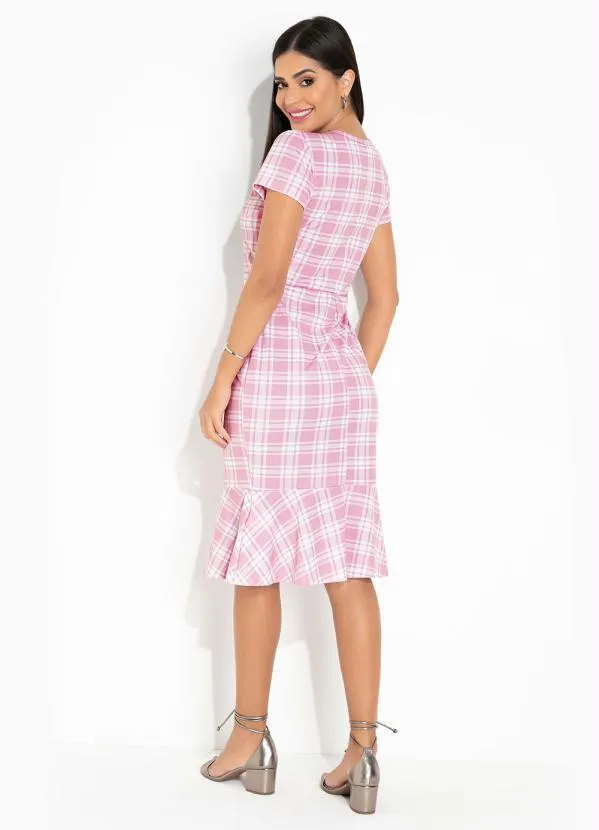 Rosalie - Vestido Xadrez Rosa com Babado 5