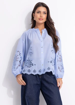 Farm - Bata Bordada Richelieu Azul - FARM