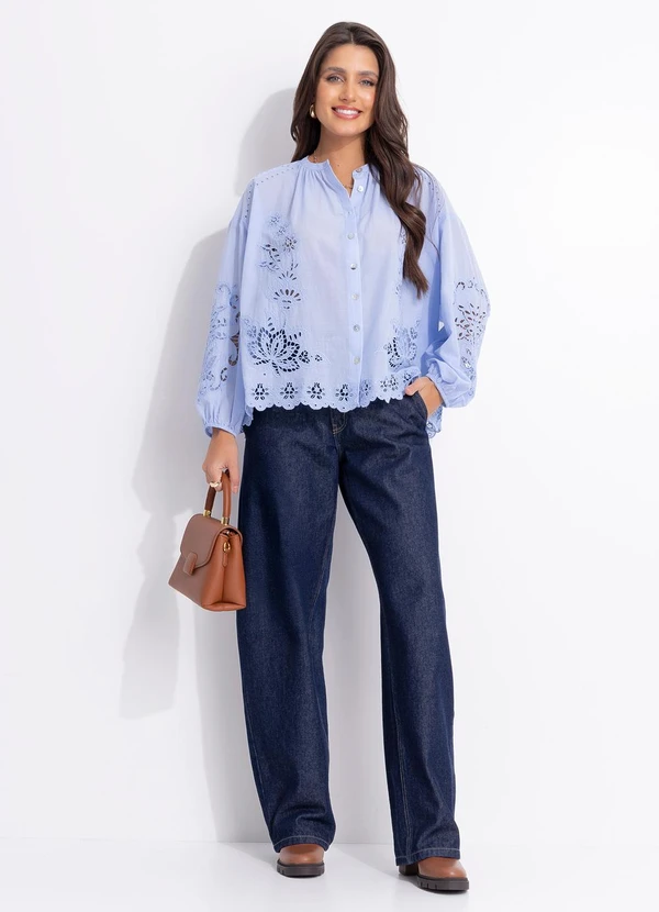 Farm - Bata Bordada Richelieu Azul 3