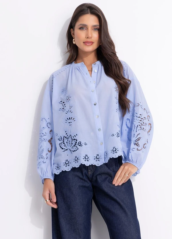 Farm - Bata Bordada Richelieu Azul 5