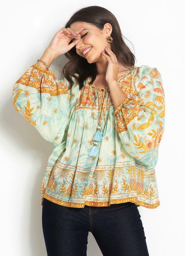 Farm - Bata de Viscose com Lurex Maragogi Azul