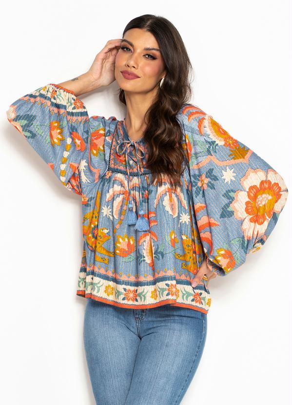 Farm - Bata Festa de Onça de Viscose Azul