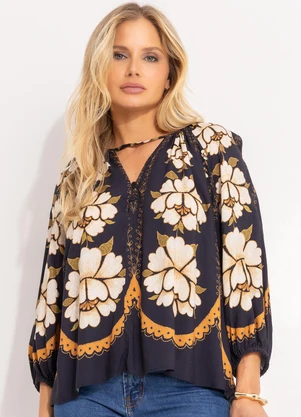 Farm - Bata Flor Bordada Preto - FARM