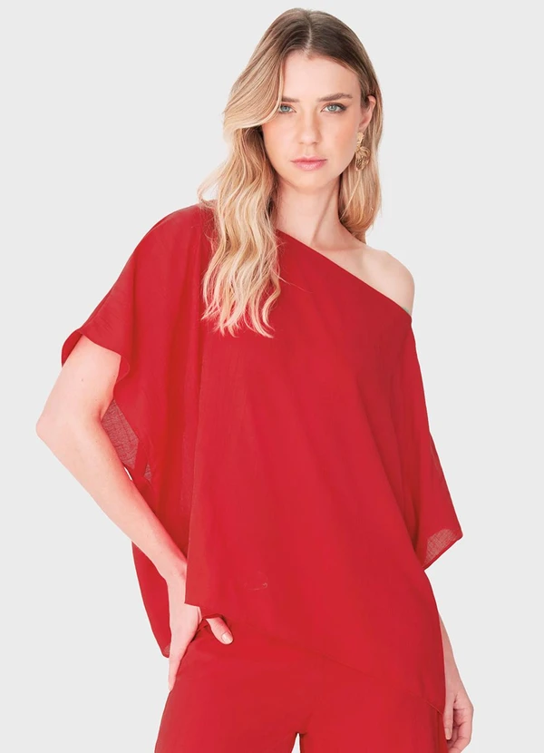 Enfim - Blusa Assimétrica Acetinada Texturizada Vermelho