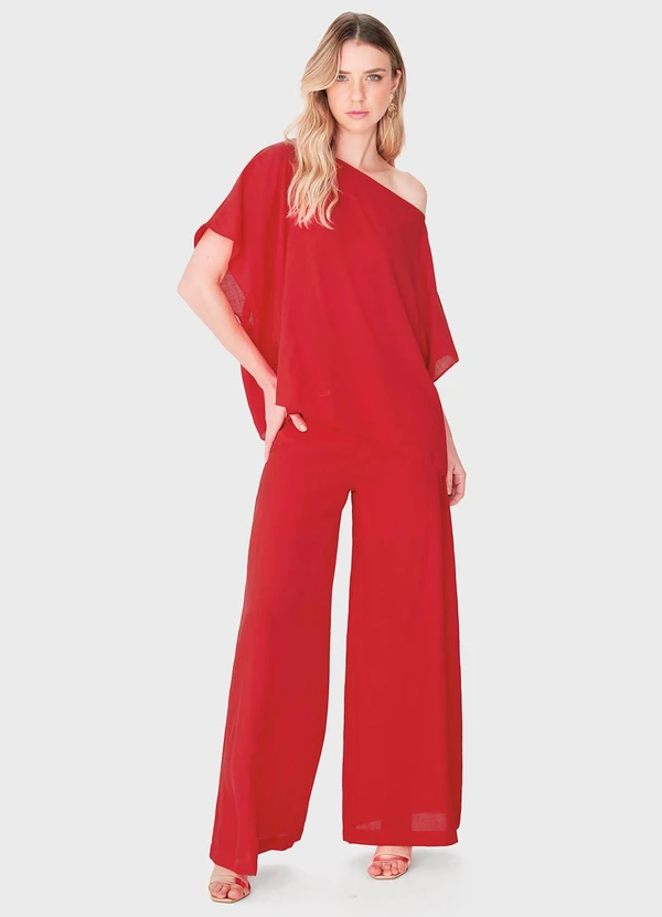 Enfim - Blusa Assimétrica Acetinada Texturizada Vermelho 2