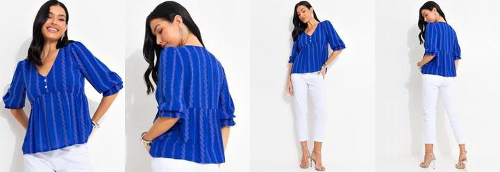 Blusa Azul Marinho em Tecido Laise