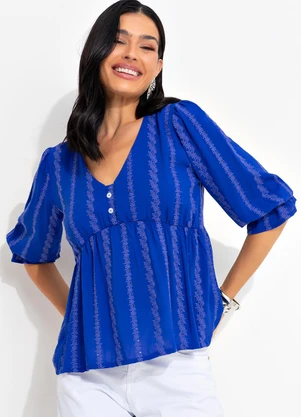 bonprix - Blusa Azul Marinho em Tecido Laise - BONPRIX