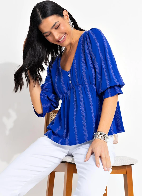 bonprix - Blusa Azul Marinho em Tecido Laise 5