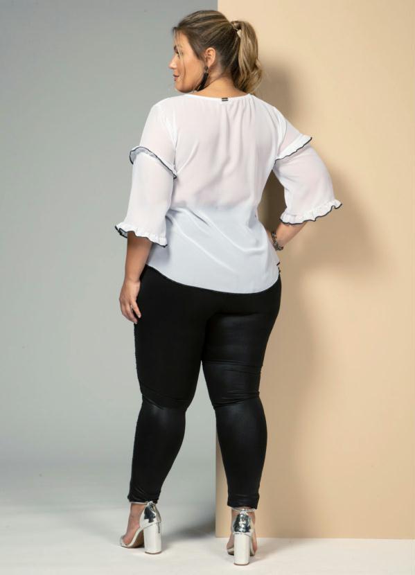 Quintess - Blusa Bata com Babados nas Mangas Branco e Preto 8