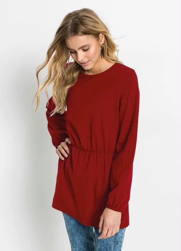 Queima Estoque - Blusa Bata com Elástico na Cintura Vermelho 4