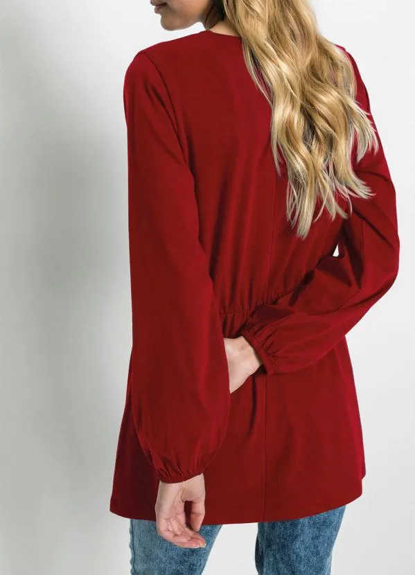 Queima Estoque - Blusa Bata com Elástico na Cintura Vermelho 3