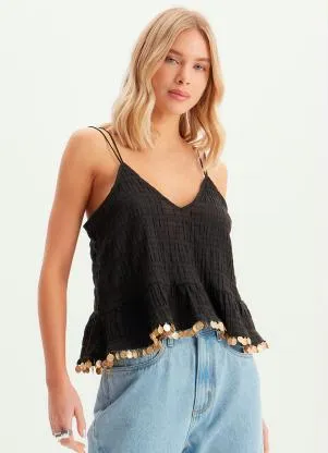 Lança Perfume - Blusa Bata de Alça Preta - LANÇA PERFUME