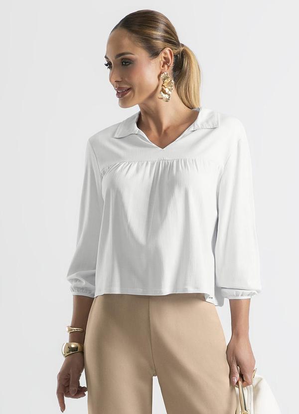 Cativa - Blusa Bata Decote V em Viscose Branco
