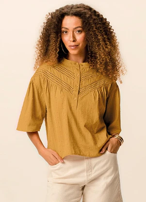 Malwee - Blusa Bata em Algodão Amarelo Mostarda - MALWEE