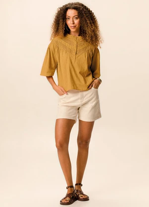 Malwee - Blusa Bata em Algodão Amarelo Mostarda - MALWEE