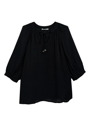 Malwee - Blusa Bata em Crepe Preto - MALWEE