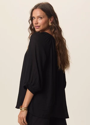 Malwee - Blusa Bata em Crepe Preto - MALWEE