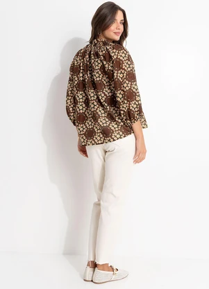 Farm - Blusa Bata Estampada Marrom - FARM