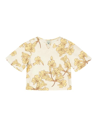 Malwee - Blusa Bata Floral Maquinetada Amarelo Claro - MALWEE