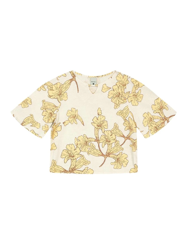 Malwee - Blusa Bata Floral Maquinetada Amarelo Claro 2