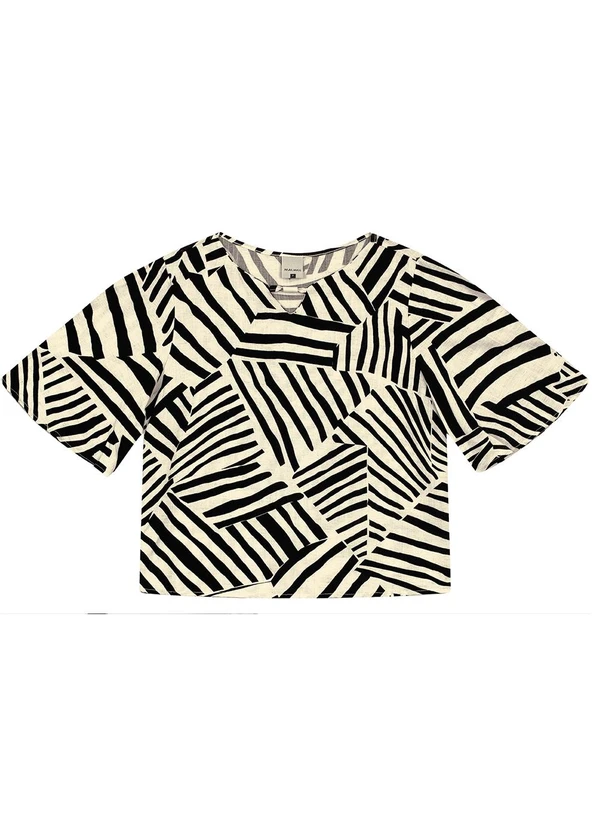 Malwee - Blusa Bata Geométrica Maquinetada Preto