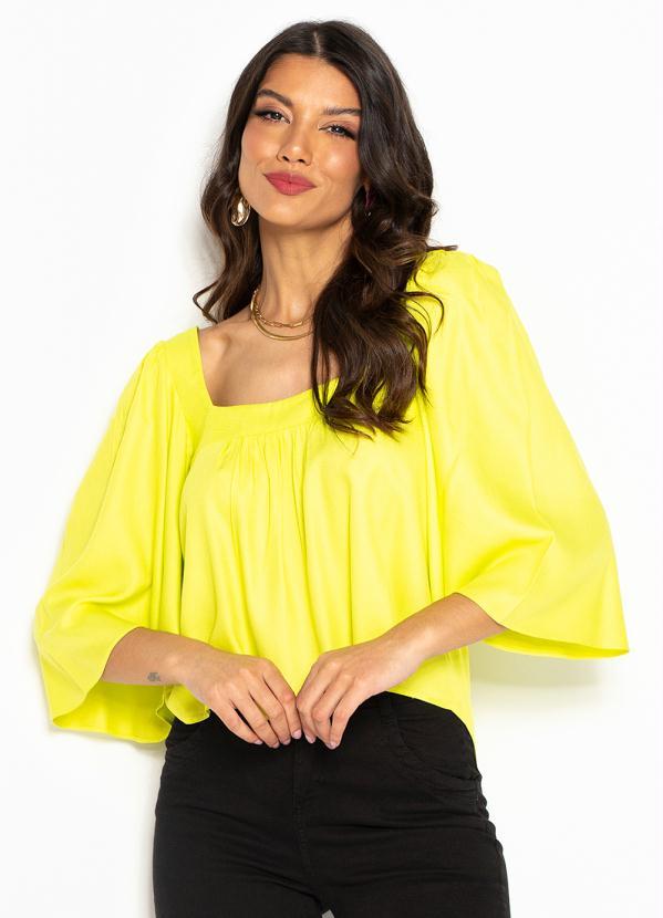 Lança Perfume - Blusa Bata Manga 3/4 de Viscose Amarela