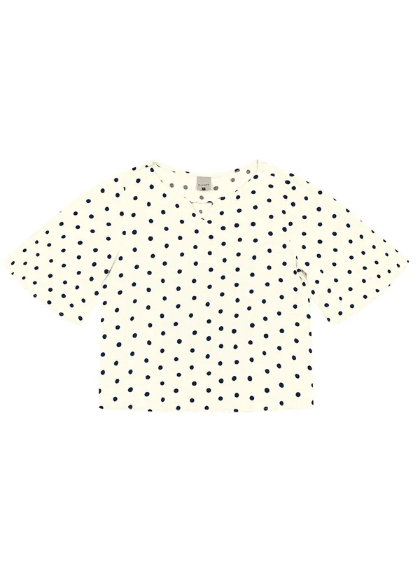 Malwee - Blusa Bata Poá Maquinetada Creme